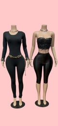 Black Bodysuit & Black Leather 2 Piece