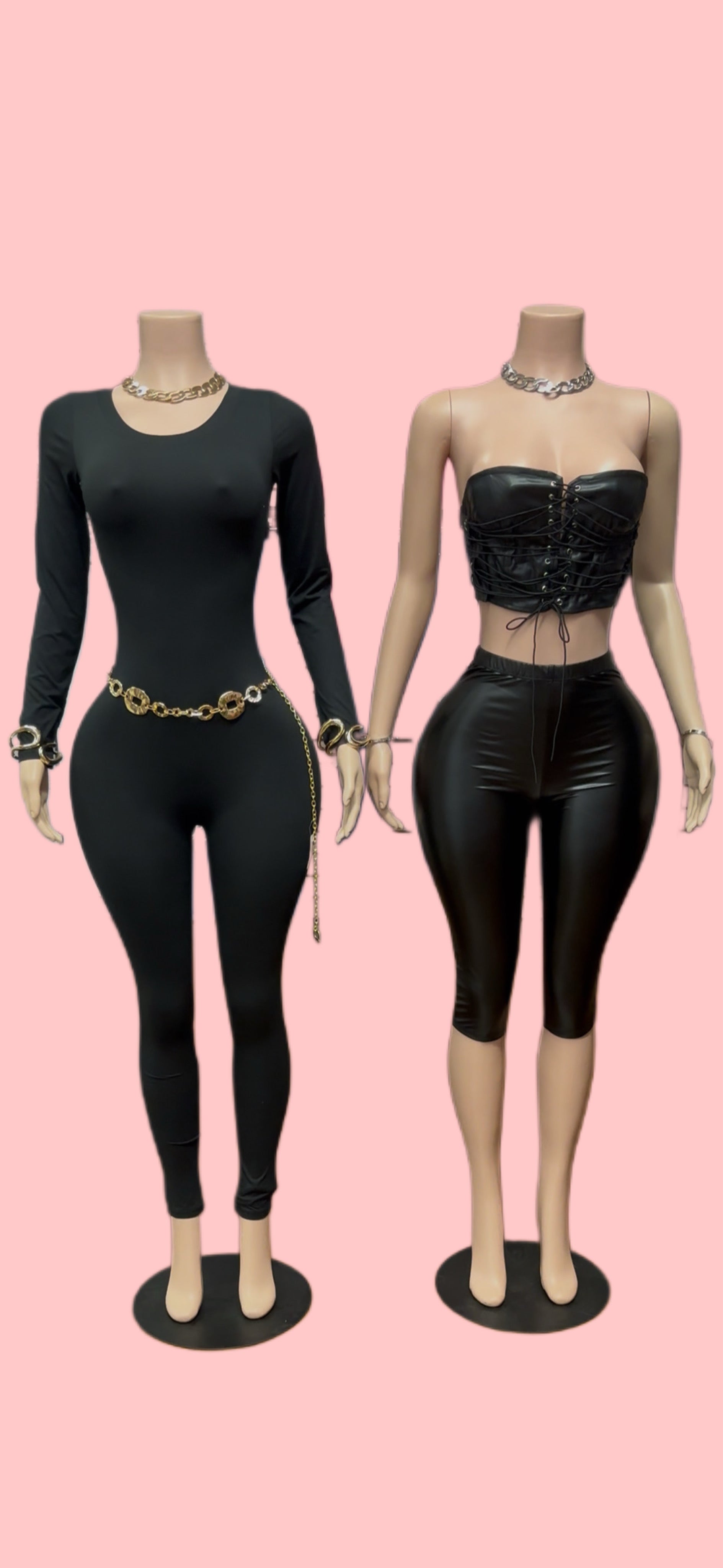 Black Bodysuit & Black Leather 2 Piece